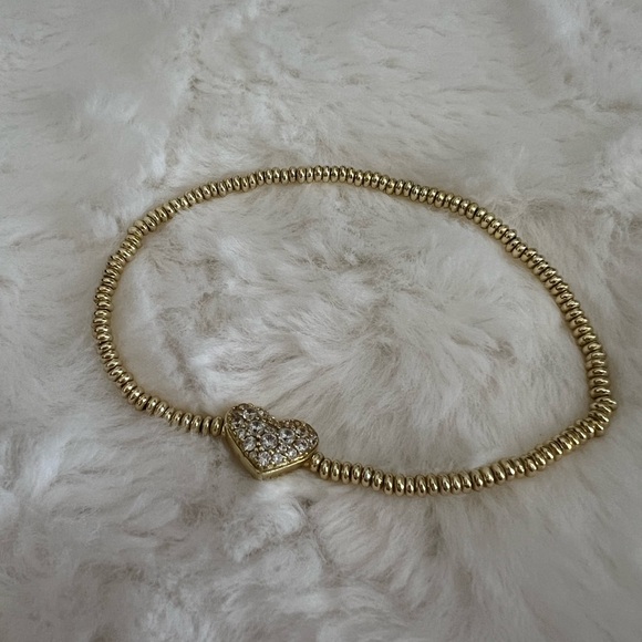Kendra Scott Ari Gold Pave Heart Stretch Bracelet in White Crystal - Picture 4 of 4